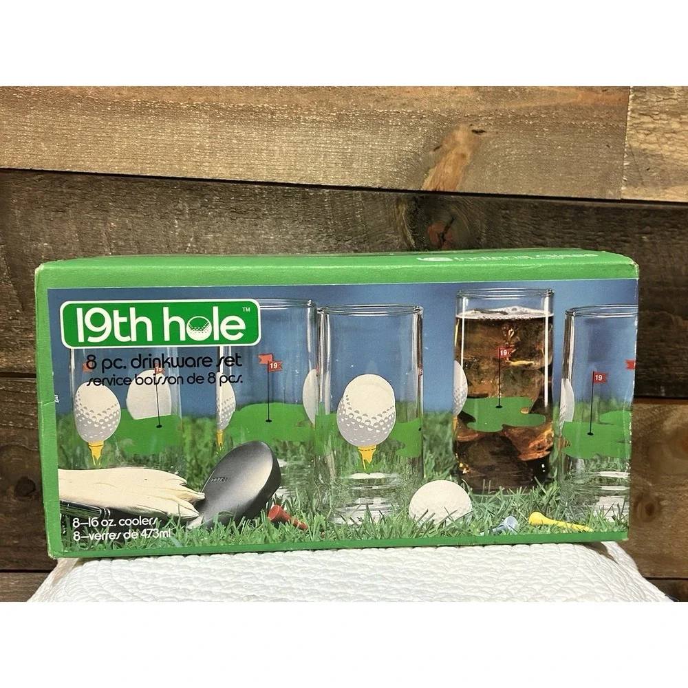 VTG 70s Golf‎ Golfer Drinking Glasses Modern Hole In One Sports 19th Hole
